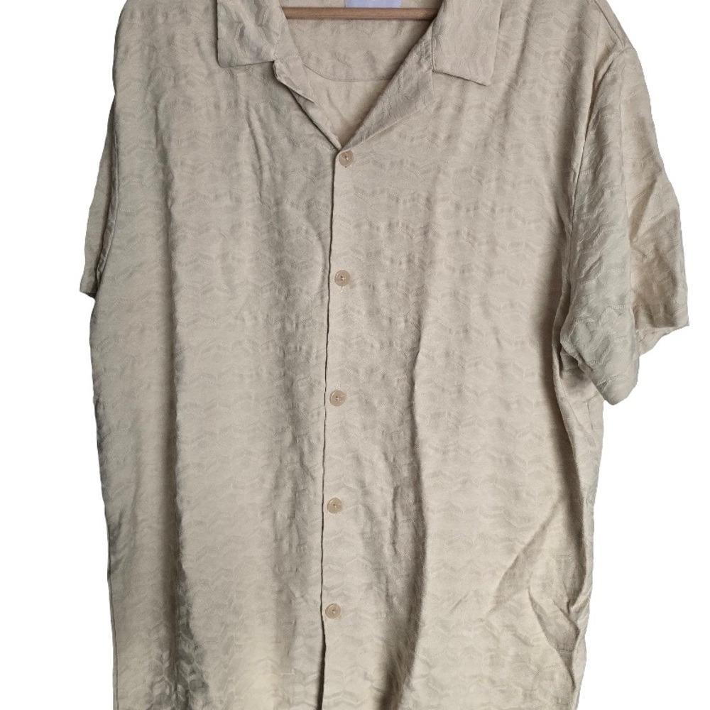 Men's Beige Textured Button Down Shirt